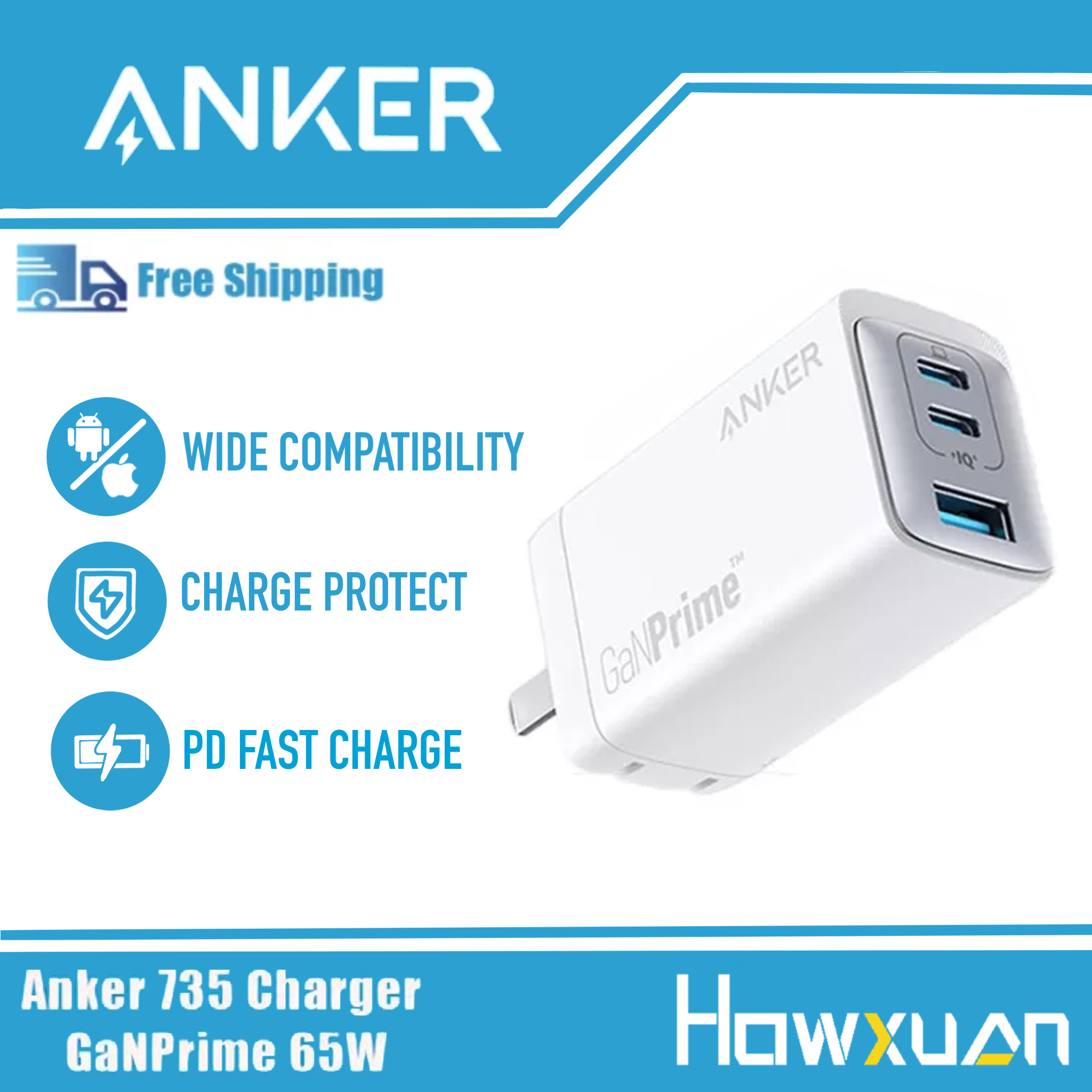 Anker 735 Charger GaNPrime 65W USB PD 充電器 USB-A & USB-C 3ポート