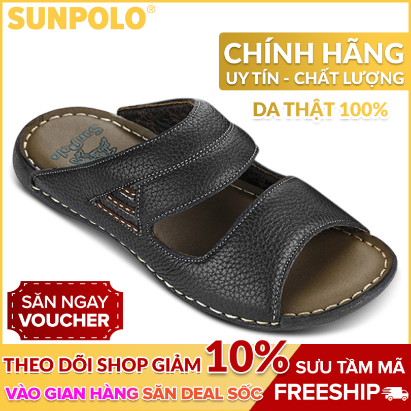 Dép Quai Ngang Nam Da Bò SUNPOLO SUD24ND (Nâu, Đen) giá rẻ