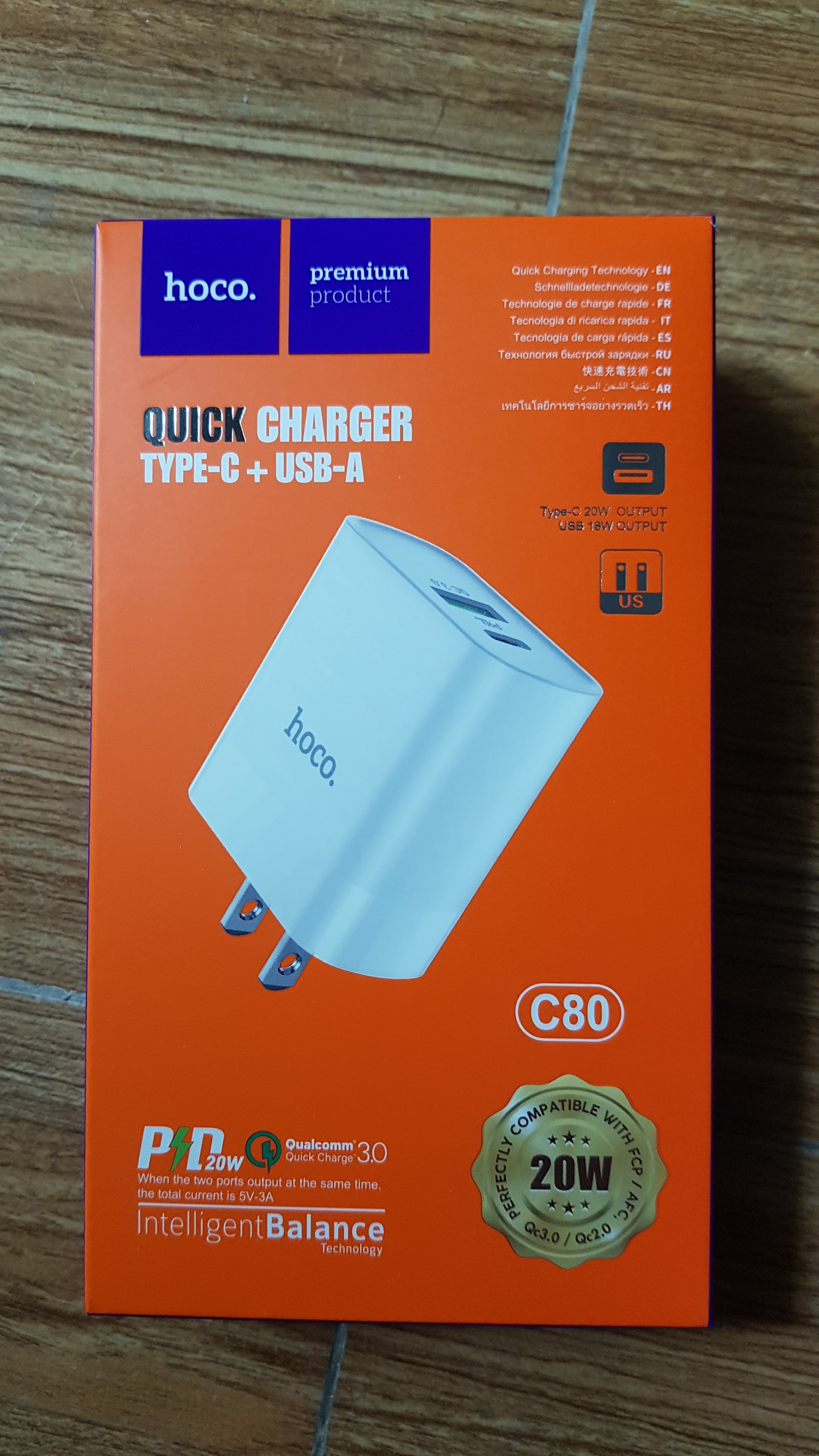 Củ sạc nhanh Hoco C80 2 cổng sạc PD 20w QC3.0 (USB + TYPE-C)