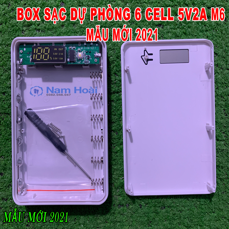 [HCM]Mạch Sạc dự phòng 2A + Box 6 cell pin 18650 không hàn M6 - KHÔNG CÓ PIN (MẪU MỚI 2021)