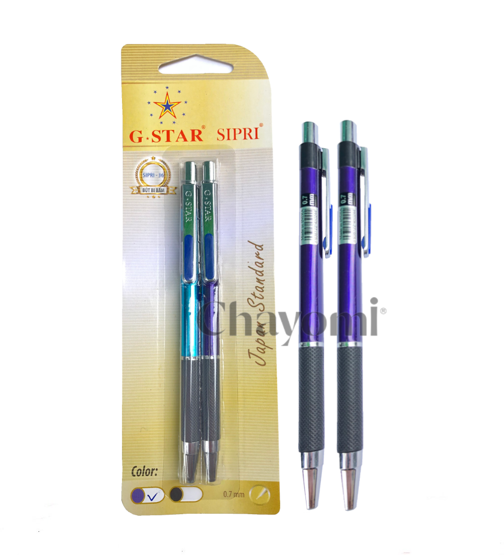 Vỉ 2 cây viết bi bấm G-star Shipri-36 màu xanh ngòi 0.7mm nhập khẩu Ấn Độ ( Chayomi )