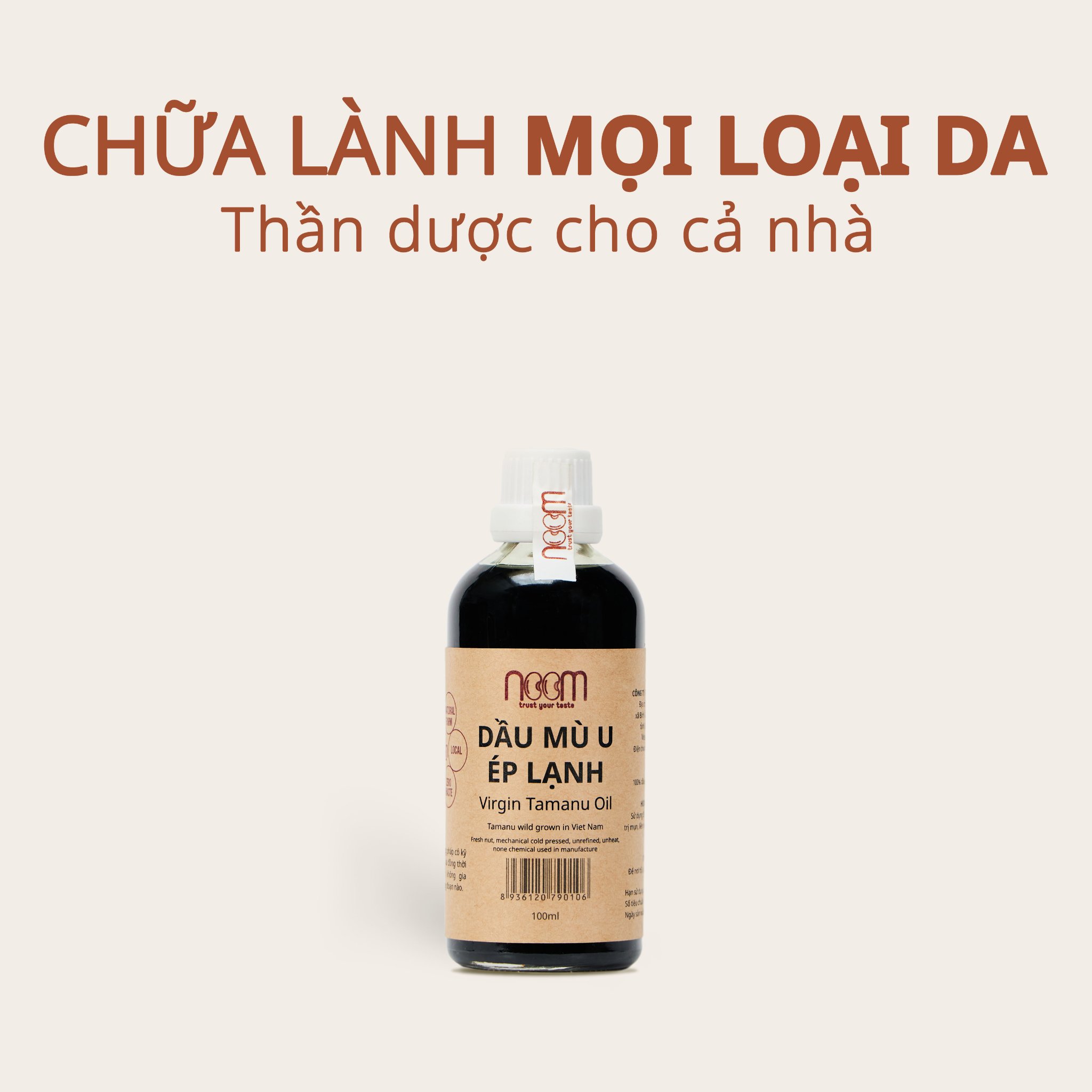 DẦU MÙ U ÉP LẠNH NOOM CHAI 10ML (Virgin Tamanu Oil) hỗ trợ da mụn, làm lành vết thương hở, giảm sưng ngứa vết muỗi đốt
