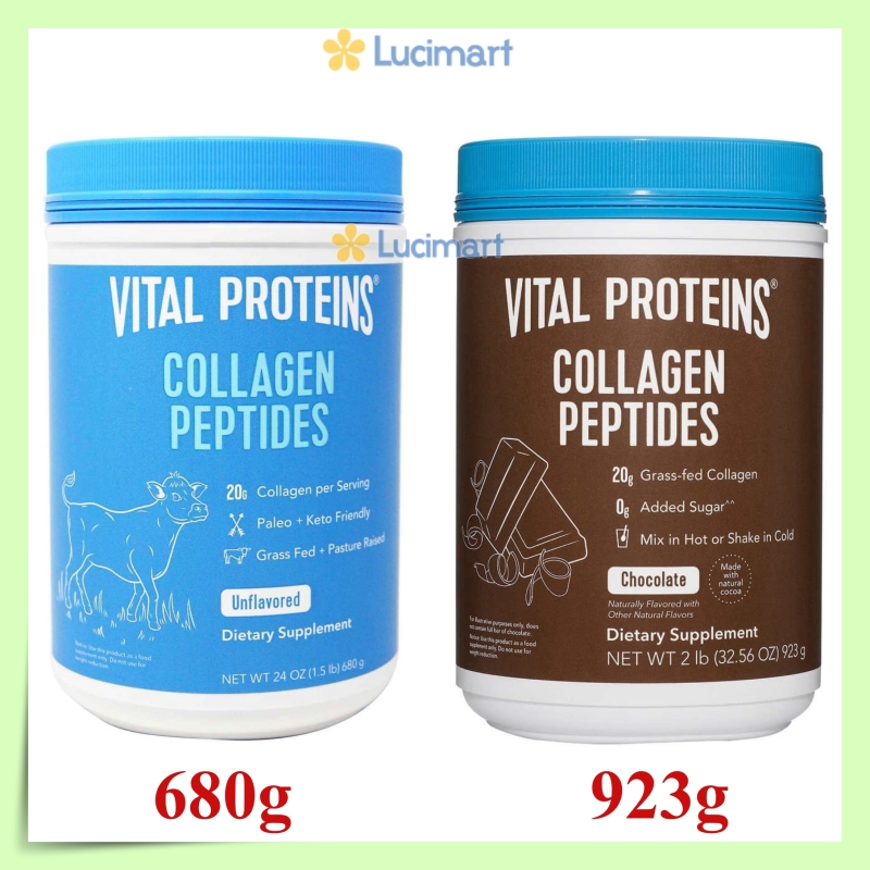 [HCM]Bột đạm Collagen Peptides Vital Proteins Unflavored 680g / Chocolate 923g [Hàng Mỹ] nhập khẩu