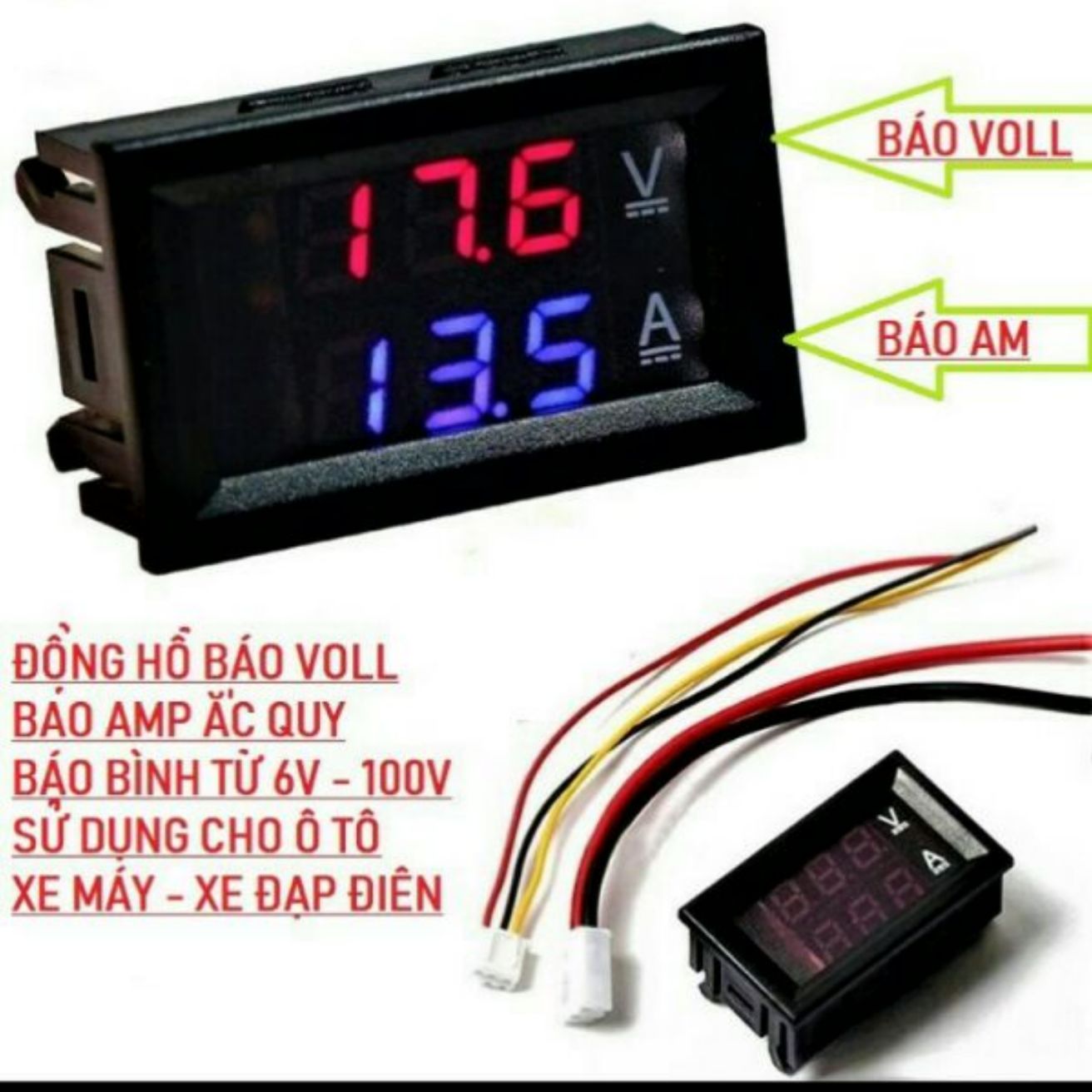 ĐỒNG HỒ BÁO VON ẮC QUY DC12V-100V XE MÁY ÔTÔ SIÊU ĐẸP