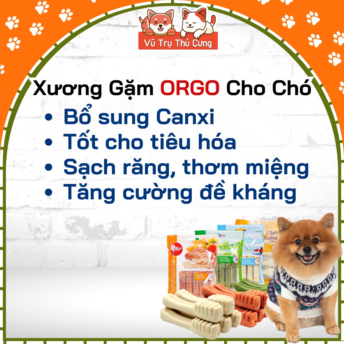 Xương gặm sạch răng cho Chó ORGO - Xương gặm bánh thưởng giúp sạch răng thơm miêng, bổ sung canxi