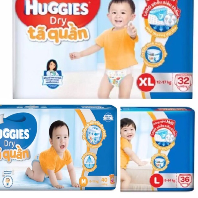 Bỉm - Tã Quần Huggies Dry Bịch Nhỡ Size M40/L36/XL32/XXL28