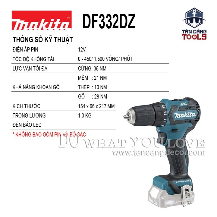 Máy Khoan Vặn Vít Dùng Pin Makita 12V DF332DZ ( Thân Máy )