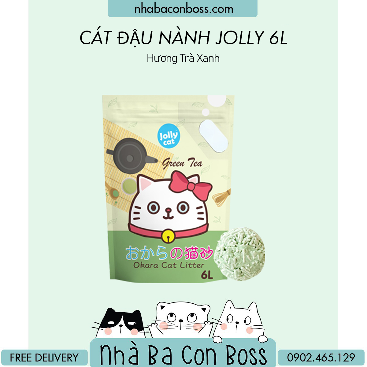 [Cát Đậu Nành] Cát Vệ Sinh Cho Mèo Jolly Bao 6L