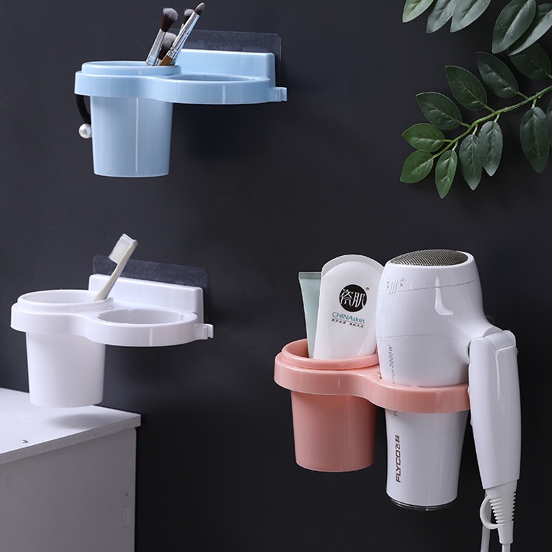 Cốc đựng bàn chải kiêm giá đỡ máy sấy tóc đa năng