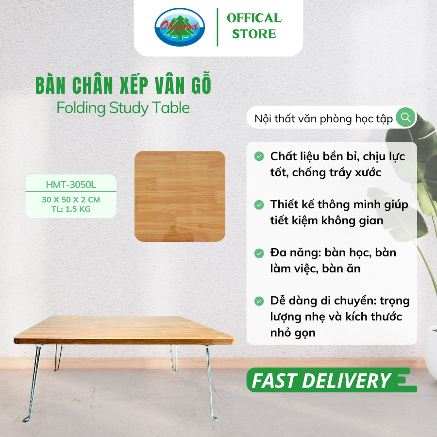 Bàn chân xếp học sinh, sinh viên vân gỗ gấp gọn - bàn ngồi bệt đa năng, tiện dụng chính hãng