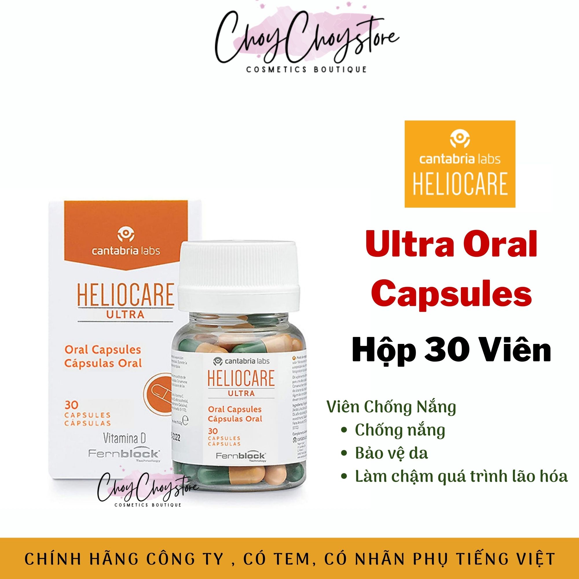 Viên Uống Chống Nắng Heliocare Ultra Oral Capsules 30 Giúp Chống Nắng, Ngăn Ngừa Lão Hóa (Hàng Nhập Khẩu)
