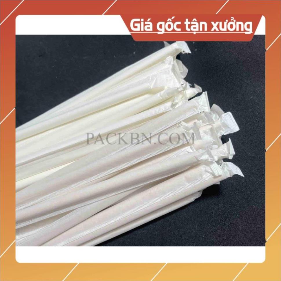 100-200 Ống Hút Giấy BỌC MÀNG, màu trắng, phi 6, phi 8 và phi 12mm