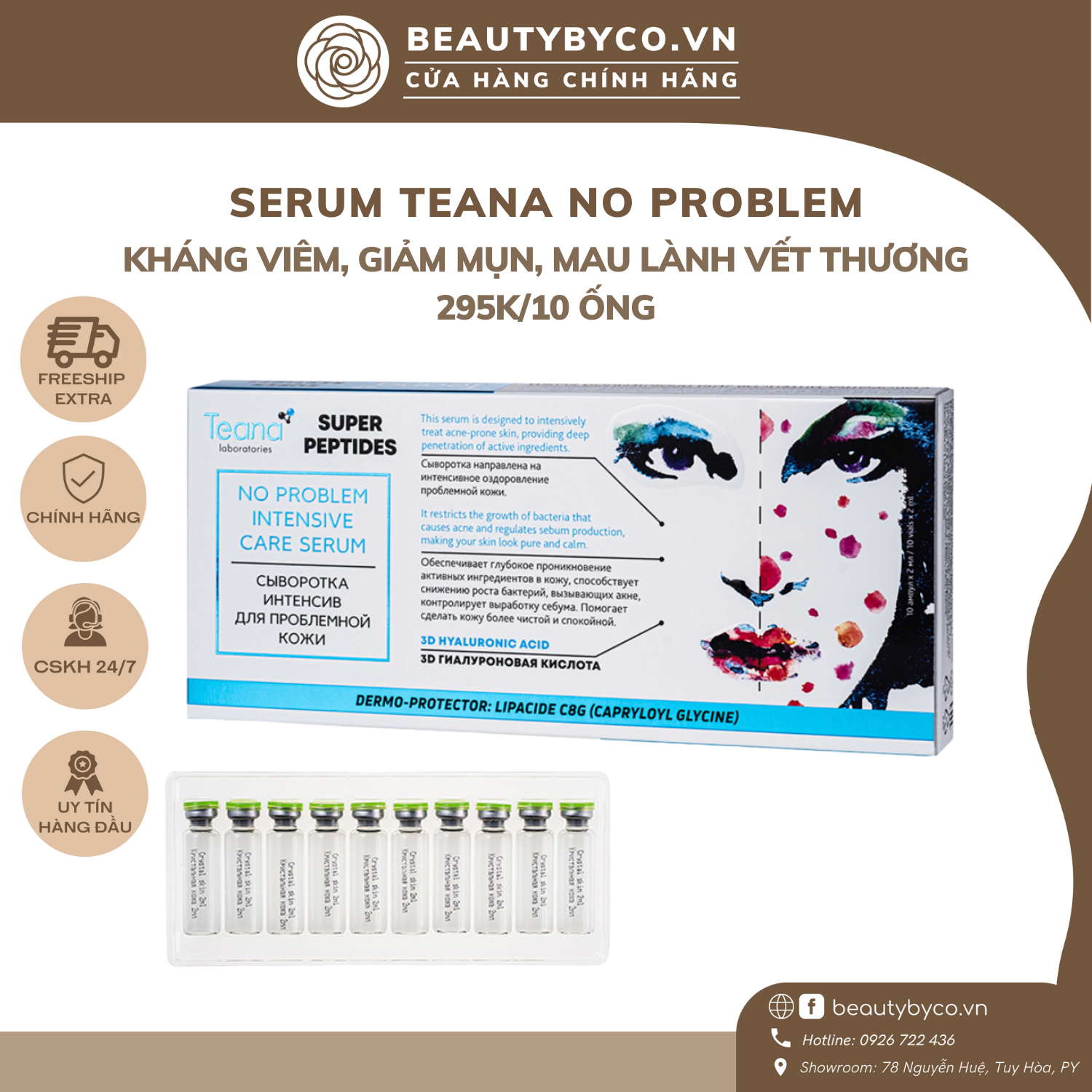 Serum Teana Noproblem giảm mụn, giảm viêm, gôm cồi mụn ẩn, mụn đầu trắng, mụn viêm 2ml x 10 ống