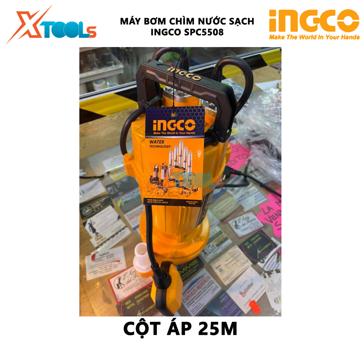 Máy bơm chìm INGCO SPC5508 | Máy bơm chìm nước sạch Điện áp 220-240V Công suất đầu vào 550W(0,75HP) Cột áp 25M Lưu lượng tối đa 117L/p