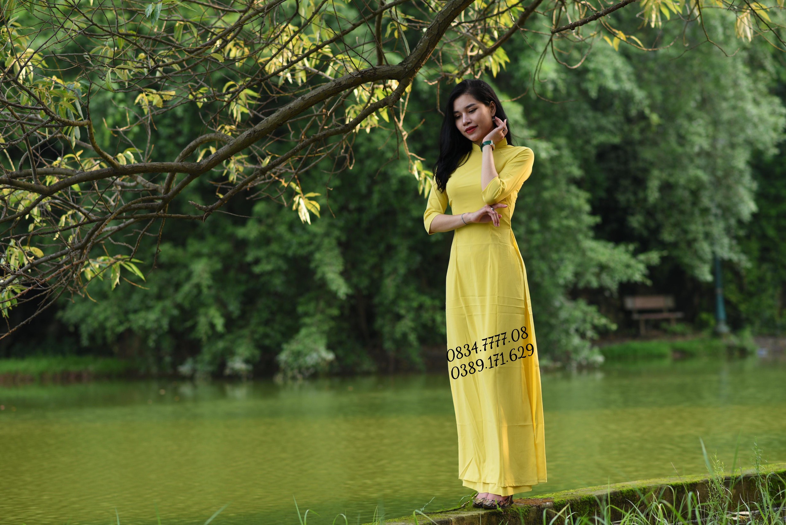 Áo dài lụa nhật trơn vàng cốm . tím huế  ( có cả cổ cao và cổ tròn ) giá rẻ