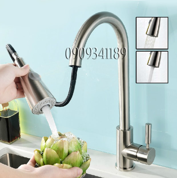 [HCM]Vòi rửa chén bát nóng lanh INOX 340 Nhập Khẩu xoay chiều 360 - Dây kéo rút cao cấp ( Tặng 2 dây cấp nóng lạnh )