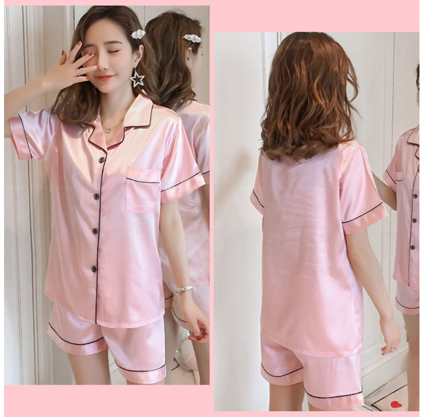 Bộ lụa nữ, quần đùi áo cộc, cổ 2 ve, túi ốp ngực