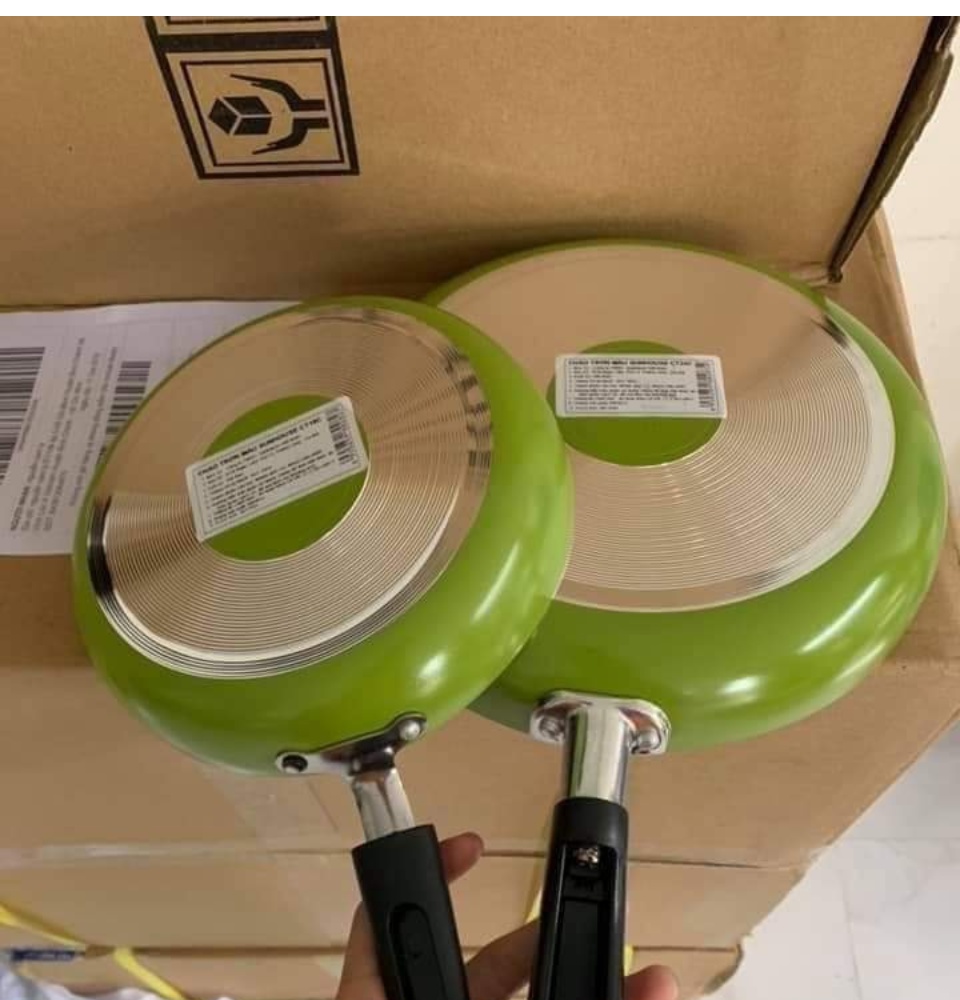 [HCM]Combo Cặp chảo Chống Dính nhôm trơn cạn SUNHOUSE Phi 18cm + 24cm (Xanh - Sampanh)