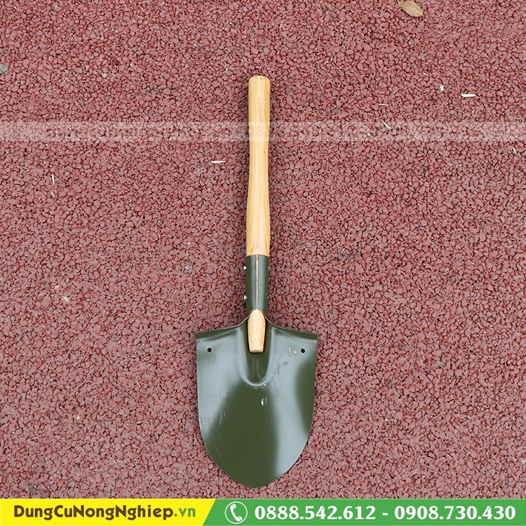 Xẻng cắm trại cán gỗ lưỡi xanh 63cm