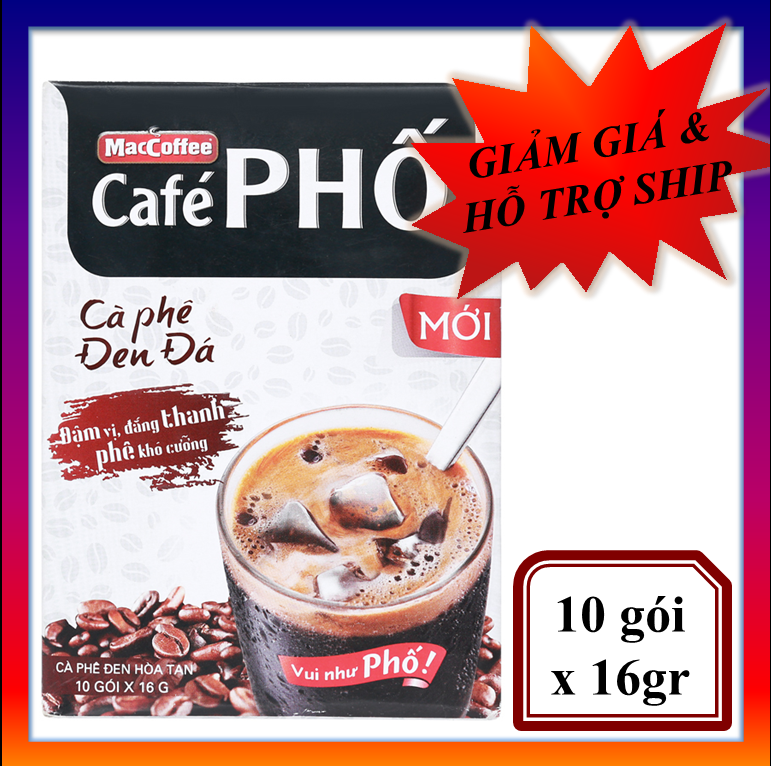 Cafe Phố Đen Đá MacCoffee (10 Gói x 16g)