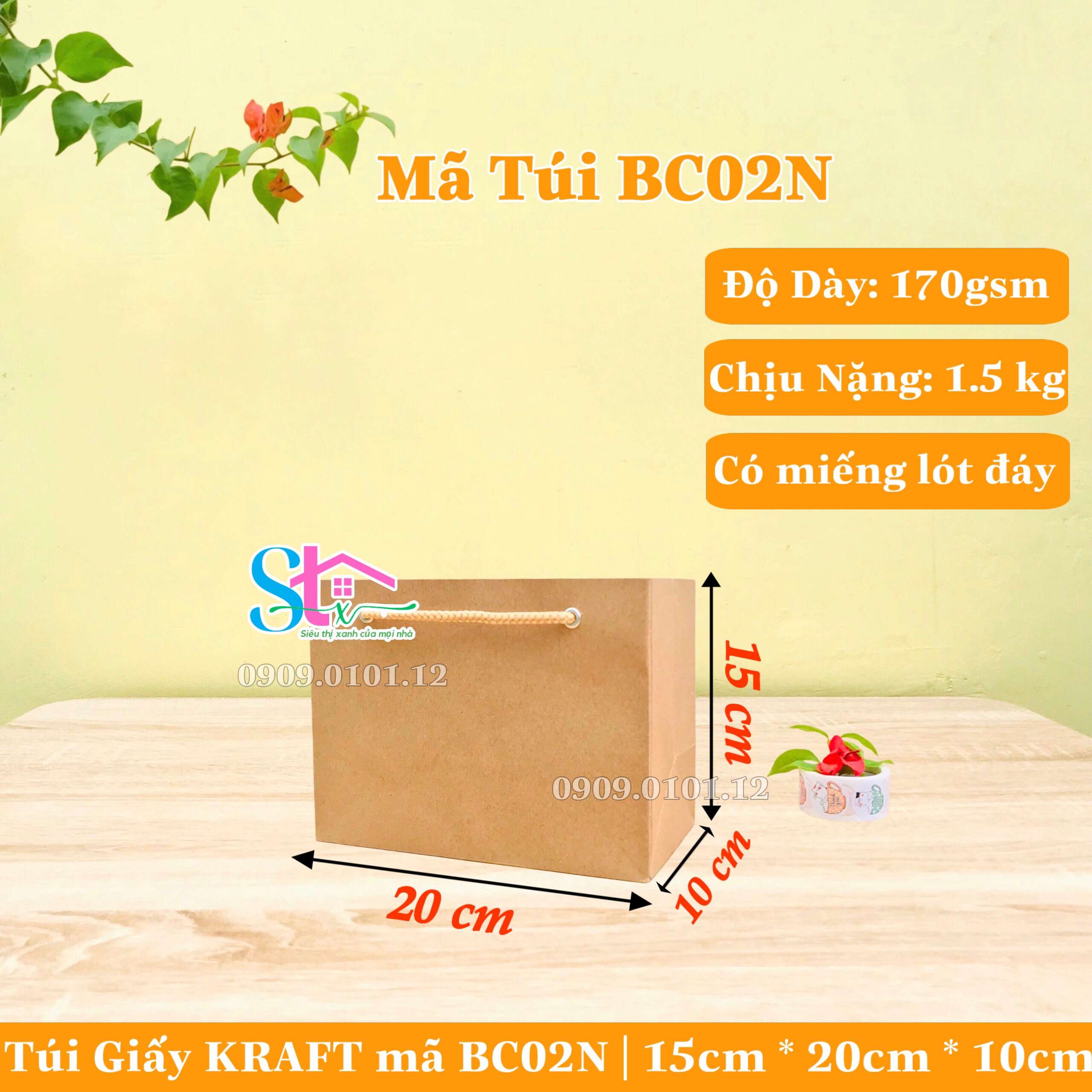 50 túi giấy kraft có quai cao cấp nhật bản, Túi giấy xi măng bảo vệ môi trường, túi kraft đựng quà tặng, túi đựng quà