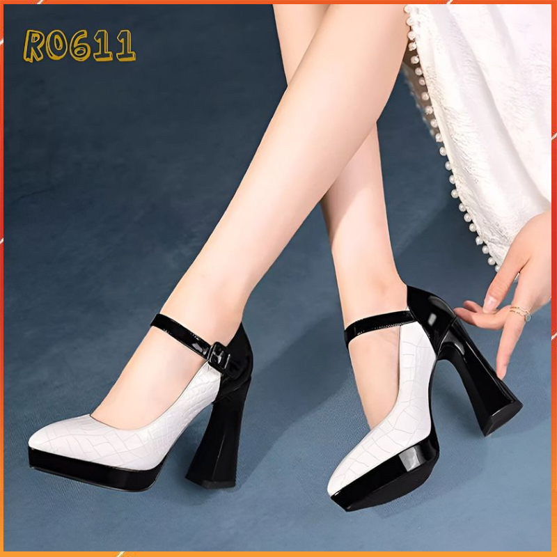 Giày cao gót nữ đẹp đế vuông 9 phân hàng hiệu rosata màu trắng cao cấp ro611