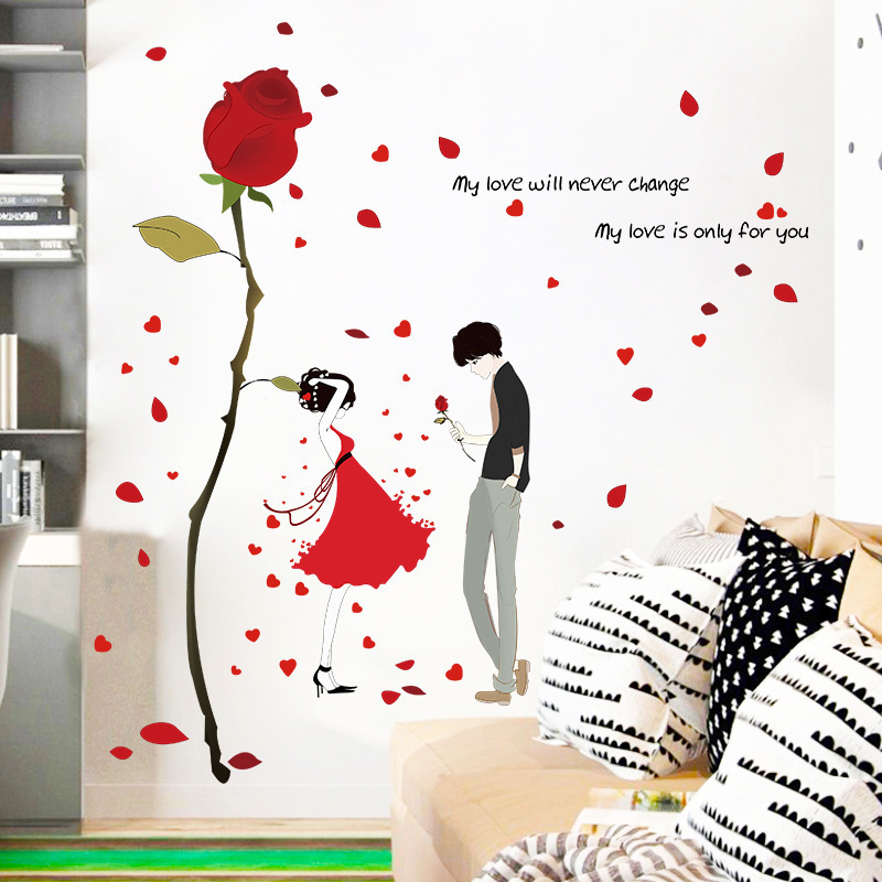 Sticker Tranh Dán Tường, Decal dán tường kết hợp Hoa Hồng và em SK9195a+xl7211