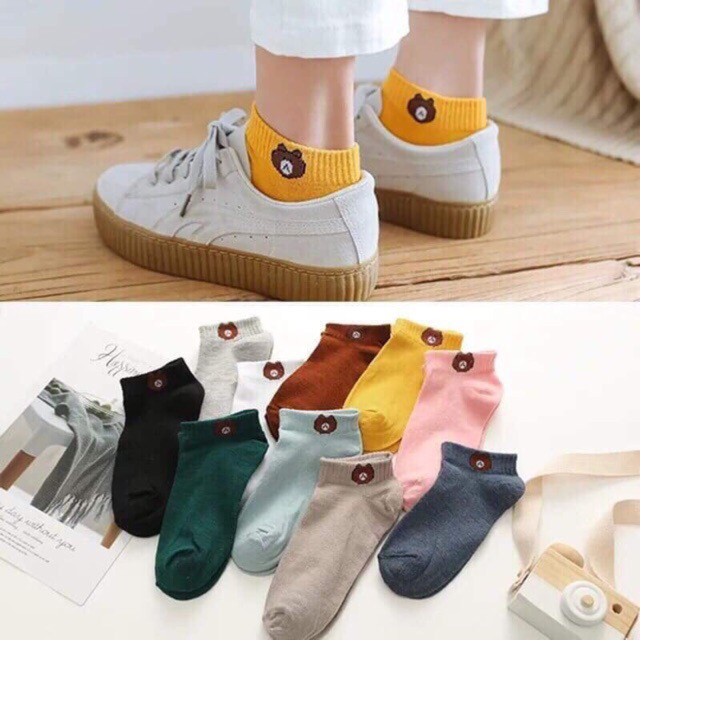 Tất nữ cổ ngắn - Tất gấu nữ - Combo 10 đôi