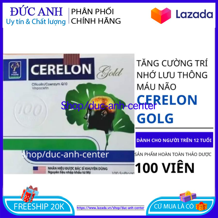 Viên bổ não CERELON GOLD ( Giúp hoạt huyết dưỡng não, hoa mắt, chóng mặt, nhức đầu) 100 VIÊN
