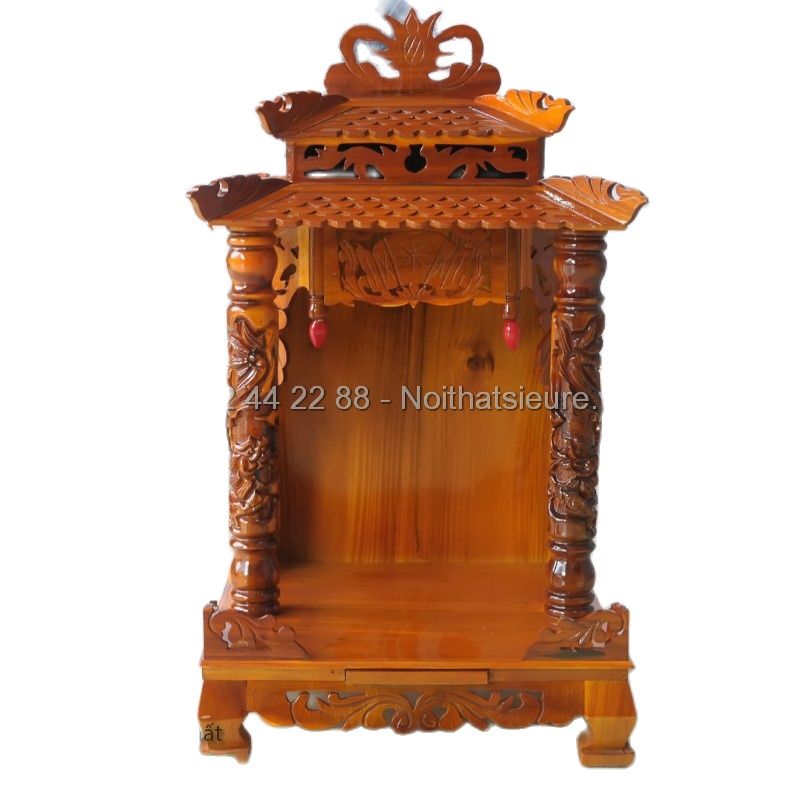 Bàn thờ thần tài ông địa mái ngói 60 x 98cm, bàn thờ gỗ, bàn thần tài gỗ tràm chạm mái đỉnh cổ điển