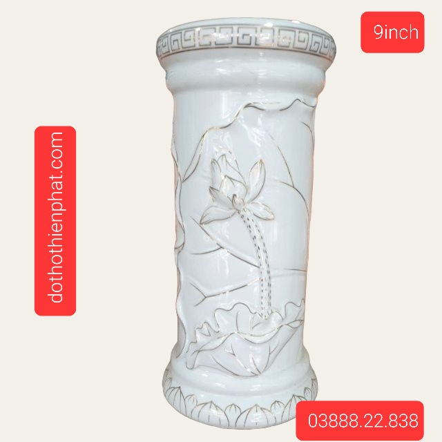 Bình ống đựng nhang hoa sen bach ngọc 9in cao 23cm hàng vip cao cấp
