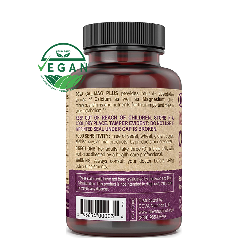 Deva Vegan Cal-Mag Plus - Bổ Sung Canxi & Magiê Thuần Chay