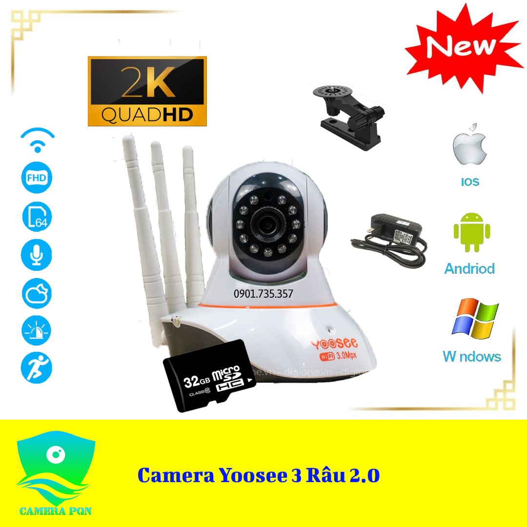 Camera Yoosee 3 Râu 3.0 MpX Siêu Nét Combo Kèm Thẻ Nhớ