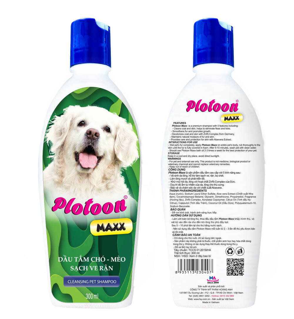 Dầu tắm chó mèo cao cấp Plotoon Maxx 300ml