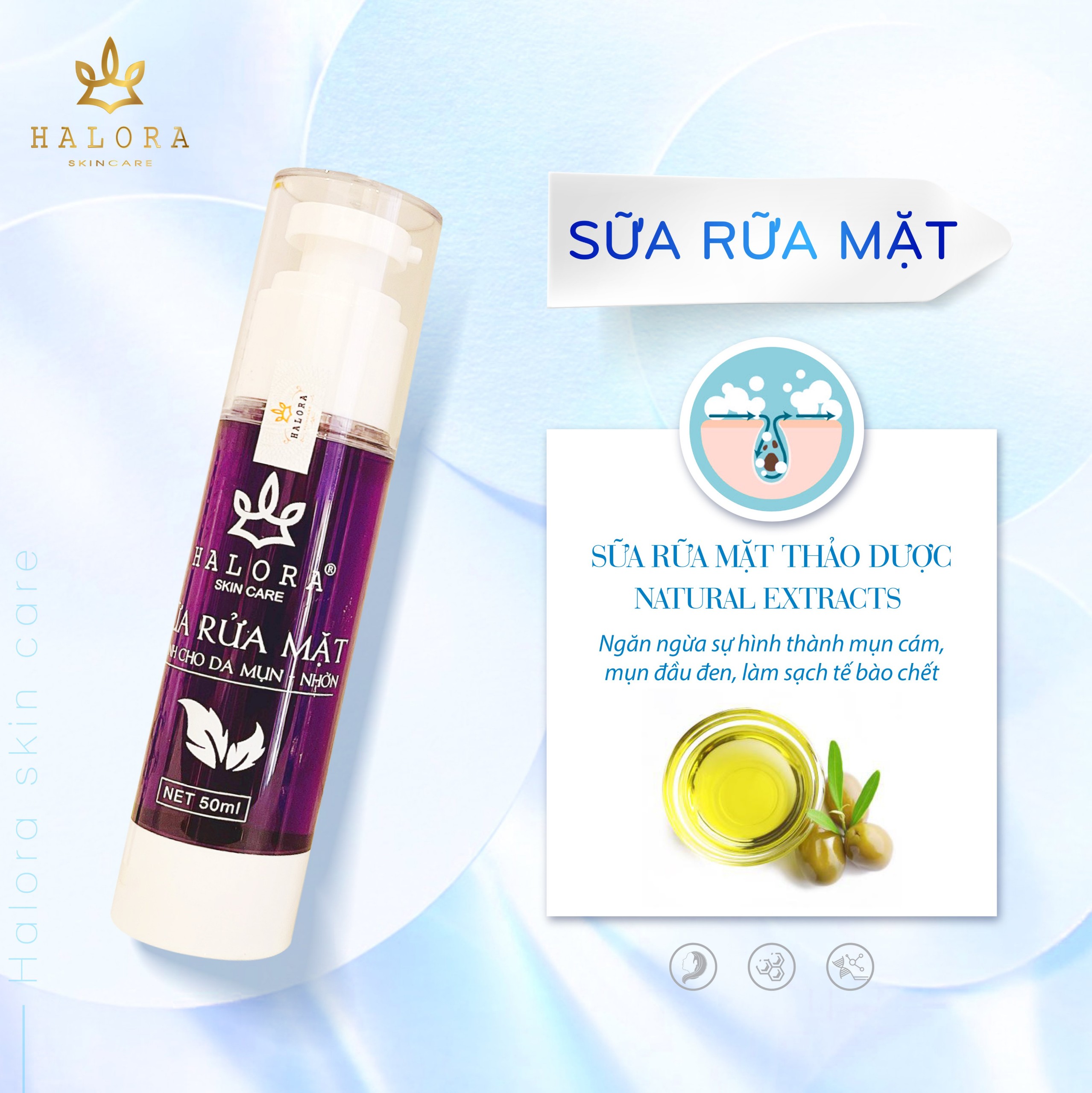 Combo Serum Mụn Và Sữa Rữa Mặt Thảo Dược Halora