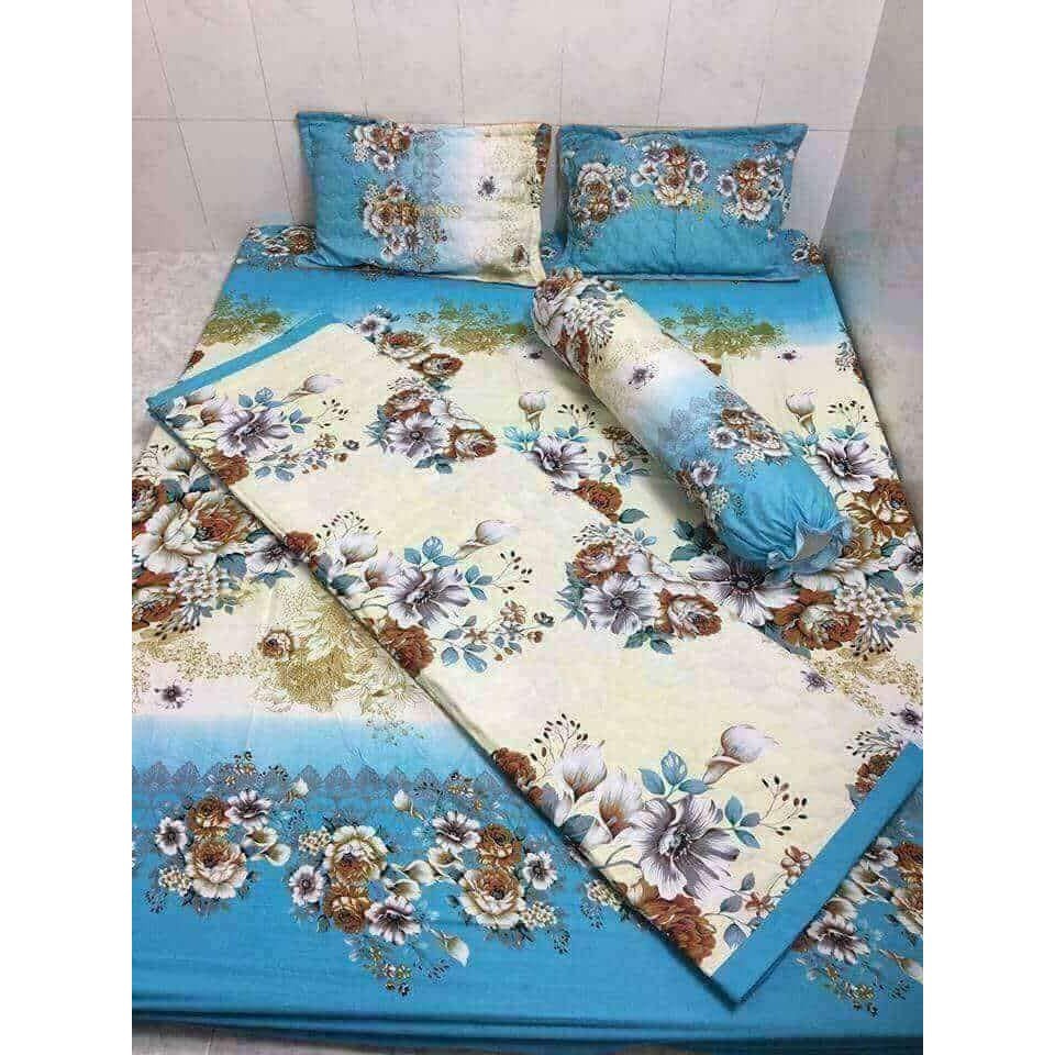 Bộ Chăn Ga Cotton Poly Hoa Cúc Trắng 5 Món - 4 Món 1M6 x 2M ( 5 món gồm 1 Drap + 2 Vỏ Gối Nằm + 1 Chăn Hè + 1 Vỏ Gối Ôm )