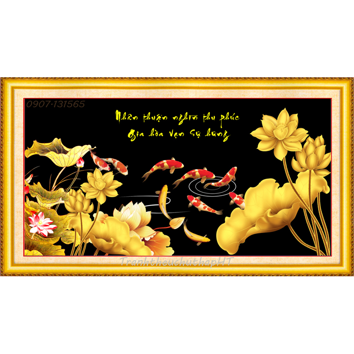 Tranh đính đá 9 cá sen vàng 120*60cm – Tự đính