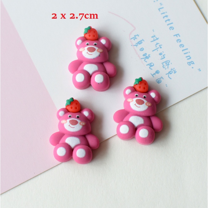 Strawberry Pink Bear and pink bear charm for hair clip decorations, Jibbitz stickers, phone case, DIY