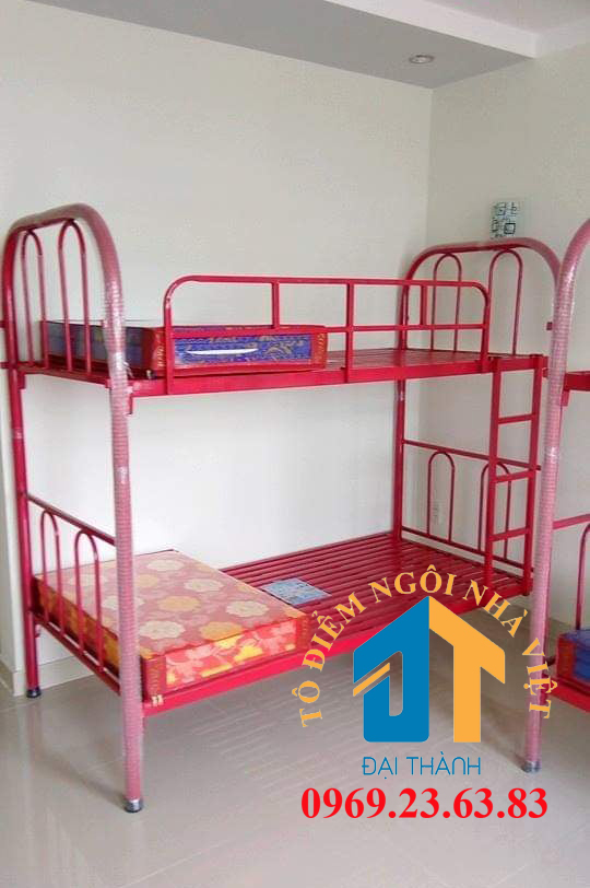 Giường sắt hai tầng Đại Thành 0.8 màu đỏ đô