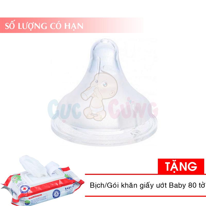 Ty thay bình sữa Pigeon cổ rộng (đủ size) - 1 cái TẶNG 1 bịch khăn ướt 80 tờ (Số lượng có hạn)