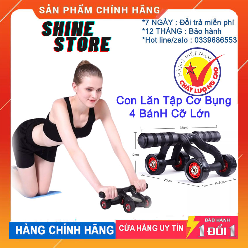 [HCM][  HÀNG CHÍNH HÃNG - GIẢM GIÁ 50%] Máy Con lăn tập cơ bụng 4 bánh cỡ lớn cao cấp - CON LĂN ĐA NĂNG  CON LĂN THỂ THAO Tặng kèm Thảm lót +Tấm chặn nhựa