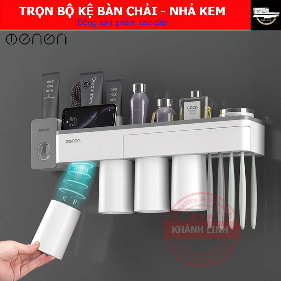 BÁO GIÁ Kệ Bàn Chải Đánh Răng | Shopee Lazada Sendo Tiki mới nhất 32 Kệ bàn chải đánh răng, nhả kem đánh răng 2 cốc, 3 cốc, 4 cốc - Kệ để đồ nhà tắm tiện lợi - Menon - XS208 (màu ghi)