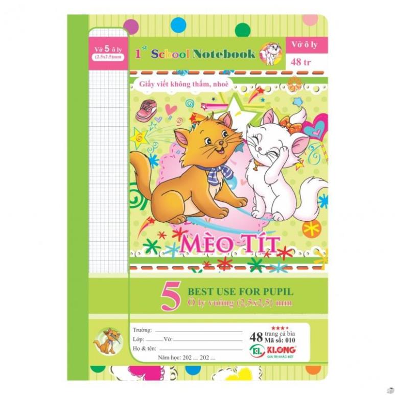 Vở 5 ô ly 1st School B5- 48 trang 70/92; MS: 010 .