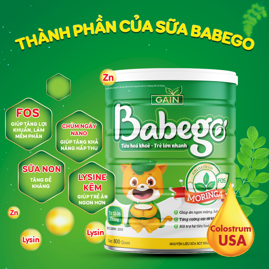 Sữa mát tăng cân, trị táo bón Babego 800g (12-36 tháng)