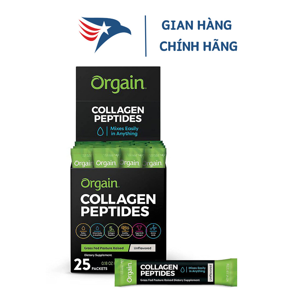 2 gói Bột trẻ hoá cơ thể Orgain Hydrolyzed Collagen Peptides Protein 10g
