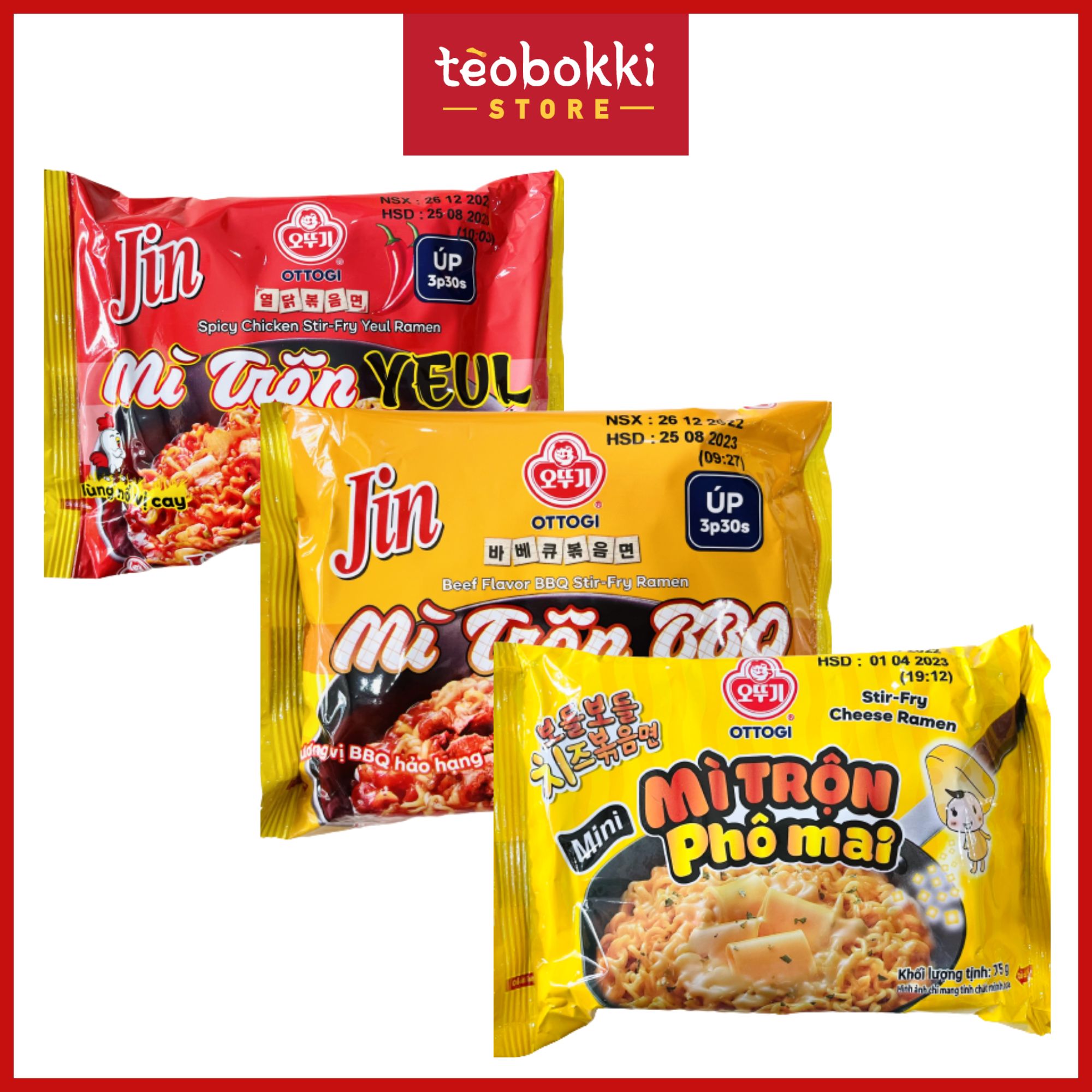 Mì trộn Ottogi gói mini nhiều vị (phô mai, BBQ, vị gà cay) 70g, 80g