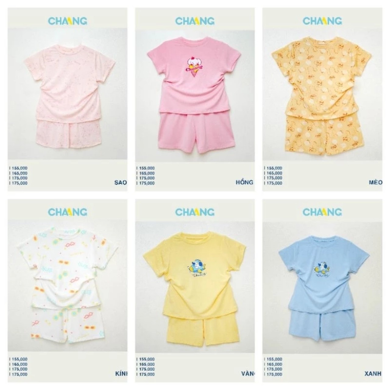 (Chaang) Bộ cộc Chaang họa tiết bé trai, bé gái