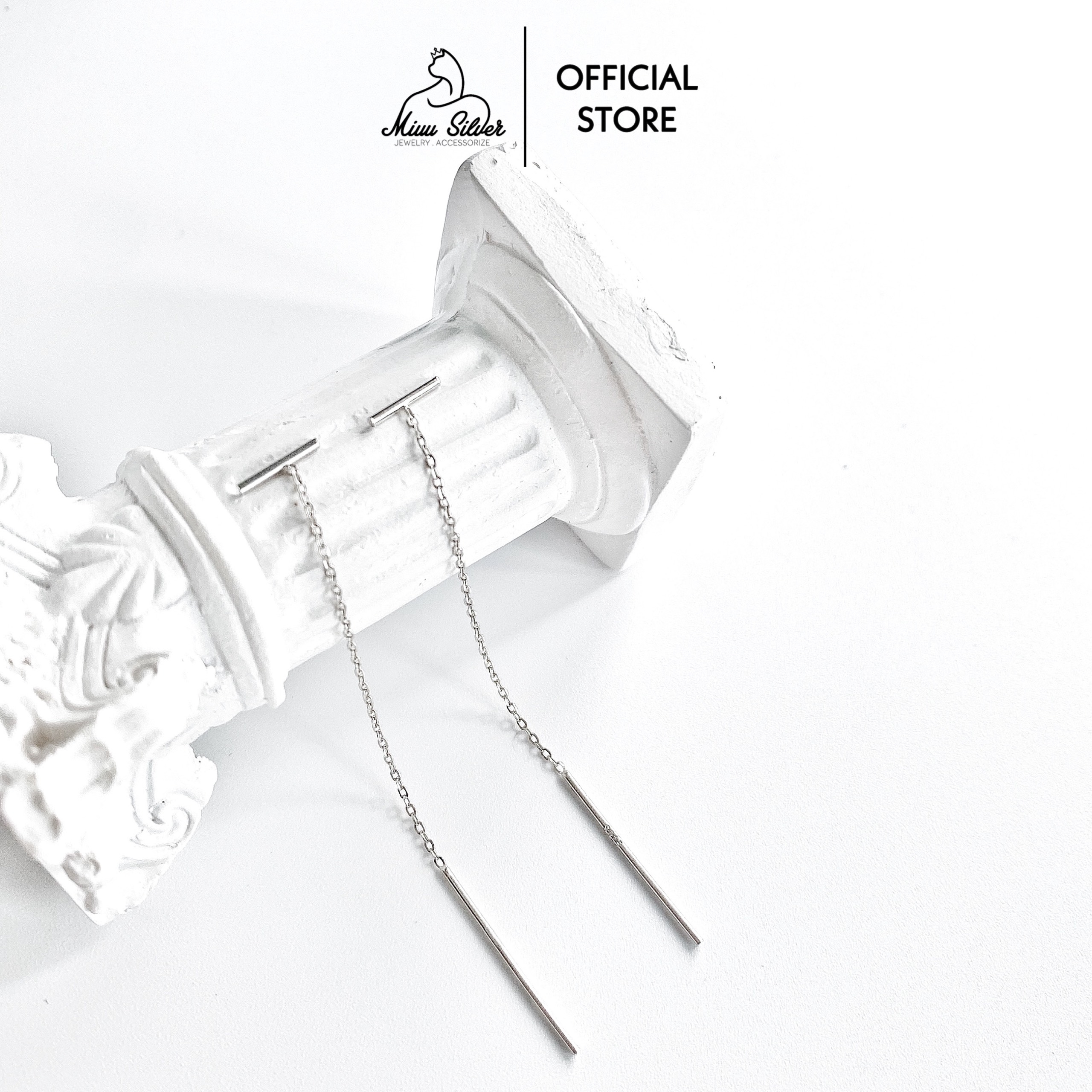 Bông tai bạc nữ dáng dài Miuu Silver 1D Line