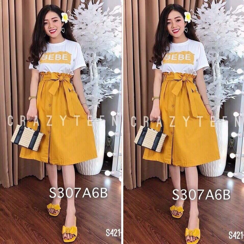 Sét chân váy cột nơ + áo thun SKU Japan245