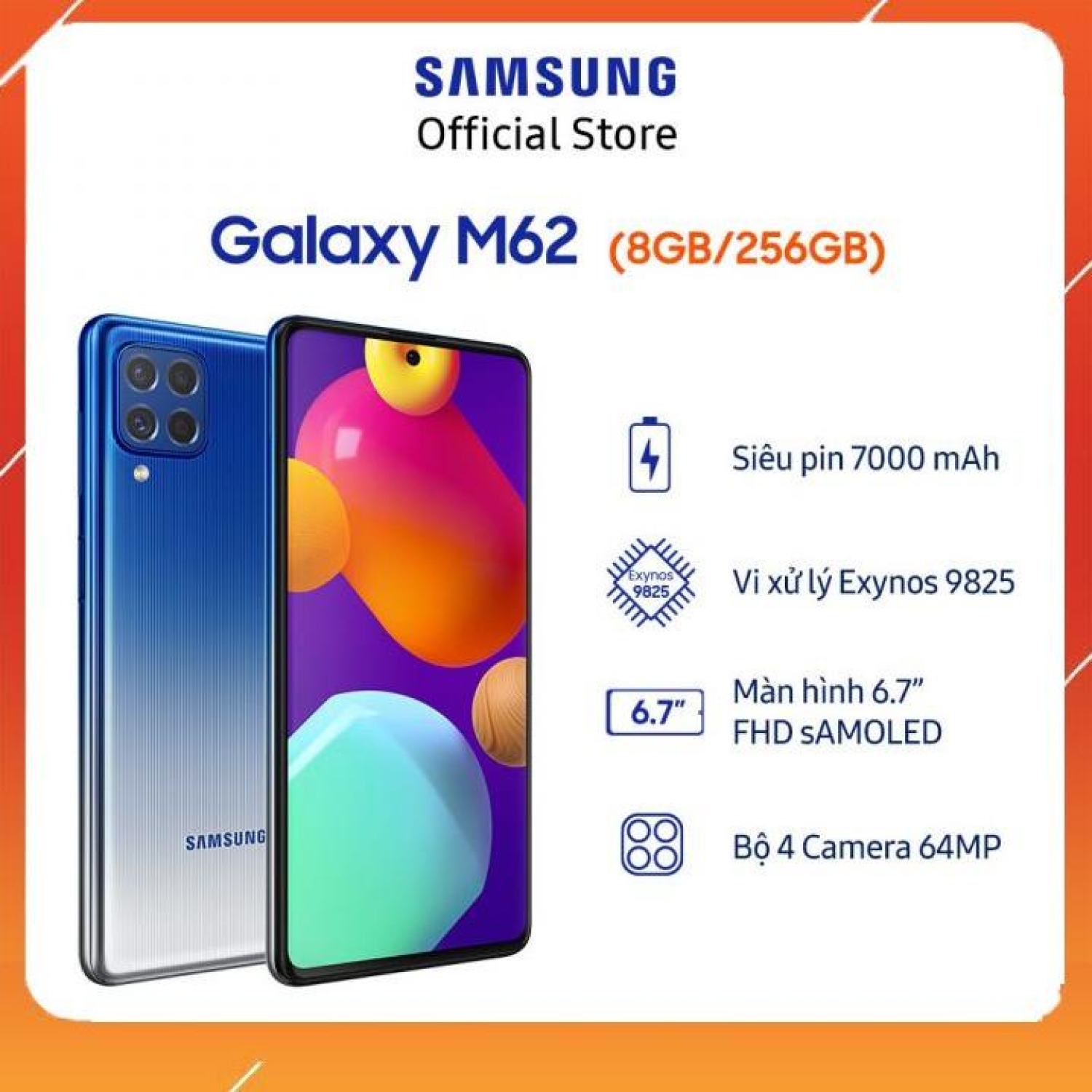 Điện Thoại Samsung Galaxy M62 – 8GB/256GB – Hàng Chính Hãng bảo hành 12 tháng